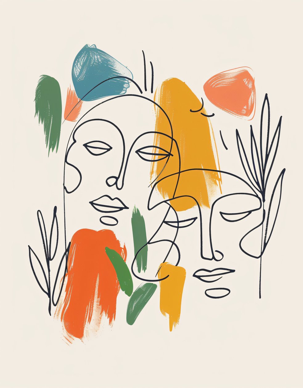 Minimalistyczny boho Windring One Line Sketch, Mid-Century Modern, grafika ścienna autorstwa F. Abderrahim