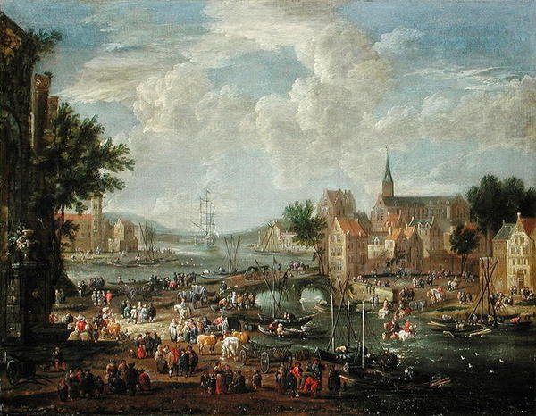 Mieszczanie na brzegu rzeki autorstwa A.F. and Bouts, P. Boudewyns