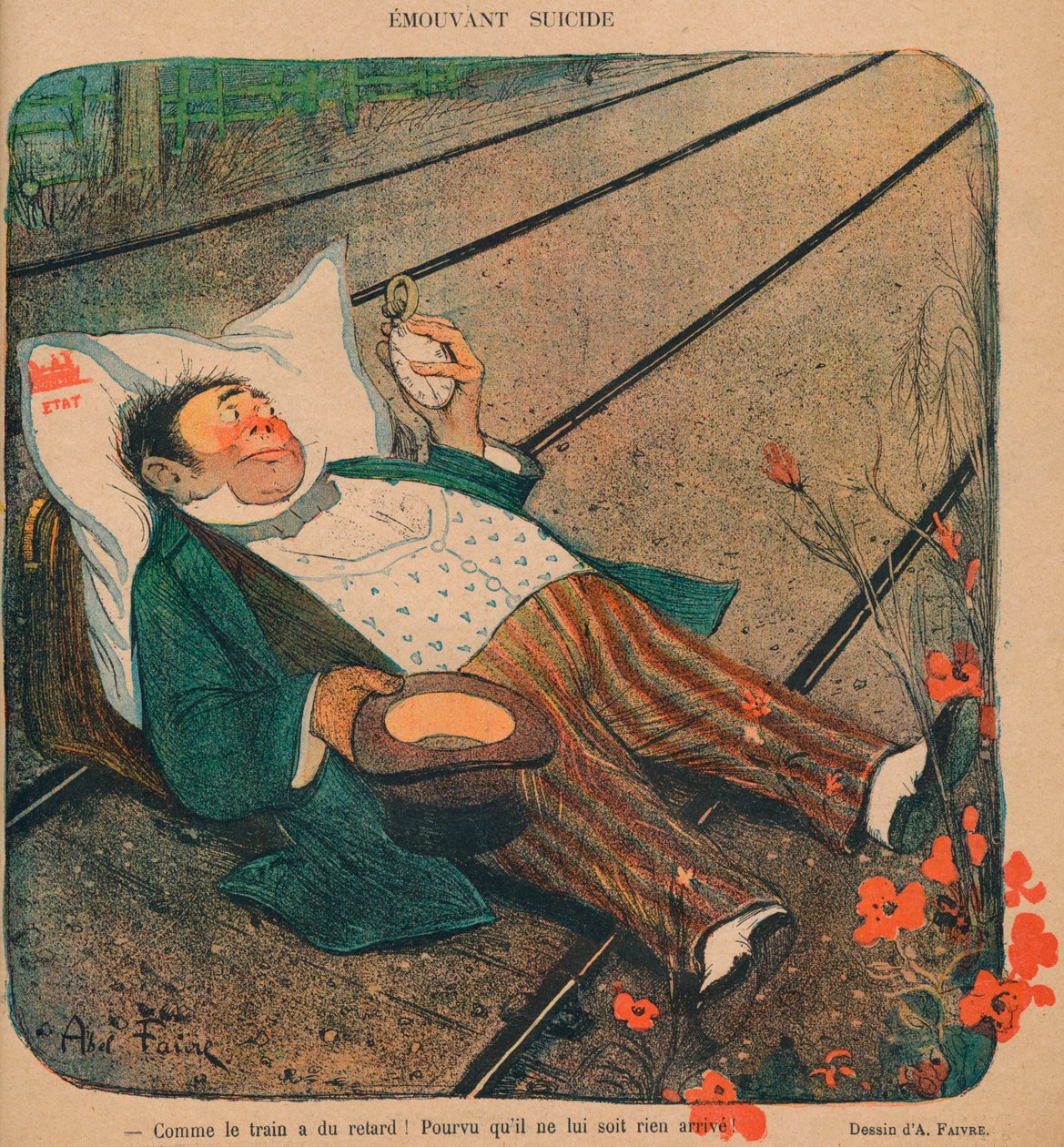 „Ruchome samobójstwo”, 1899. autorstwa Abel Faivre