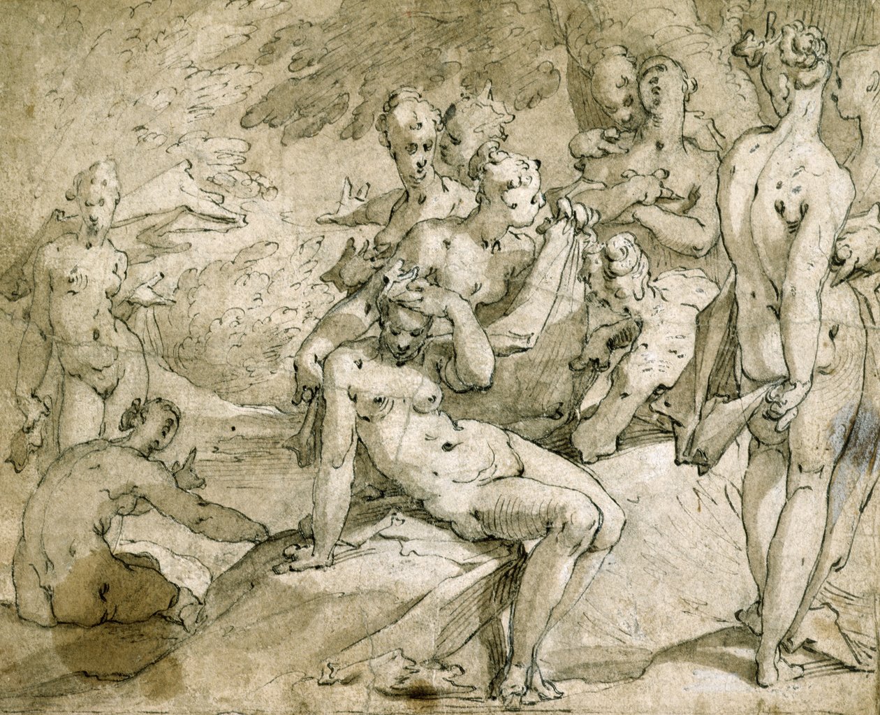 No.3146 Diana i Callisto, ok. 1595, (tusz i farba) autorstwa Abraham Bloemaert