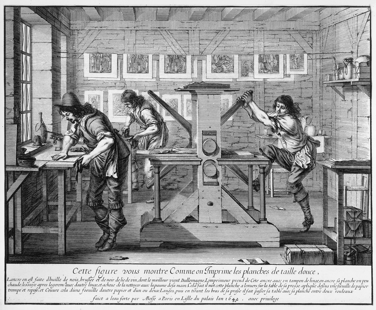 Francuska prasa drukarska, 1642 autorstwa Abraham Bosse