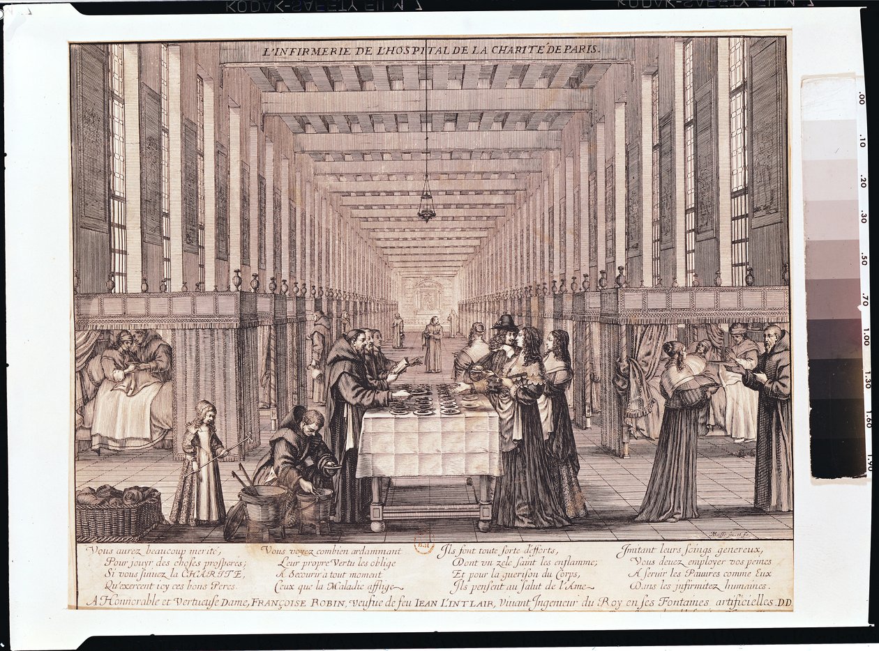 Infirmeria Sióstr Miłosierdzia podczas wizyty Anny Austriaczki (1601-66) 1635 (zob. też 208680) autorstwa Abraham Bosse