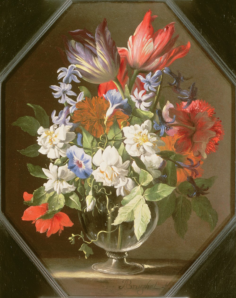 Wazon z kwiatami na kamiennej półce z tulipanami, chryzantemami, daliami i narcyzami, XVII w. autorstwa Abraham Brueghel