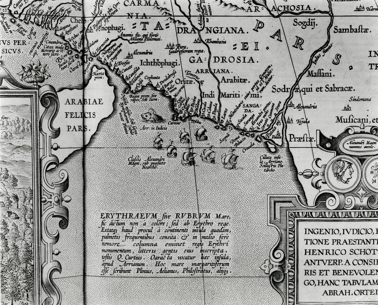Mapa imperium Aleksandra Wielkiego z „Abrahami Ortelli theatri orbis terrarum parergon”, opublikowana w Antwerpii w 1674 (szczegół) autorstwa Abraham Ortelius