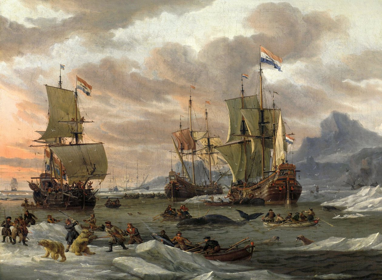 Wielorybnictwo w morzu polarnym autorstwa Abraham Storck