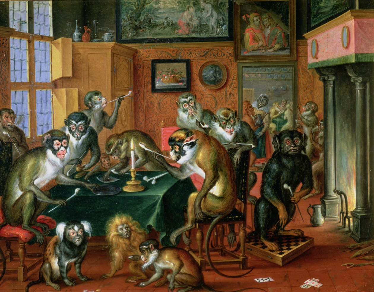 Palarnia z małpami (olej na miedzi) autorstwa Abraham Teniers