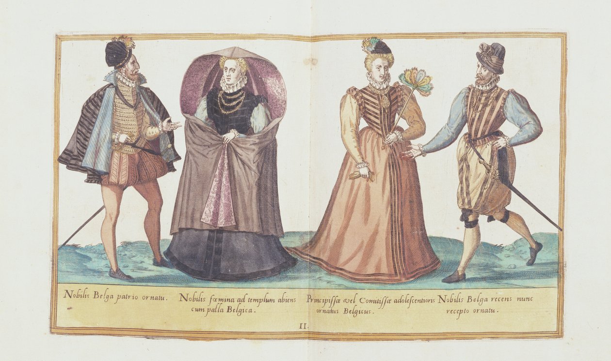 Stroje z XVI wieku z „Omnium Poene Gentium Imagines”, wydanego w Kolonii, 1577 (rycina ręcznie kolorowana) autorstwa Abraham de Bruyn