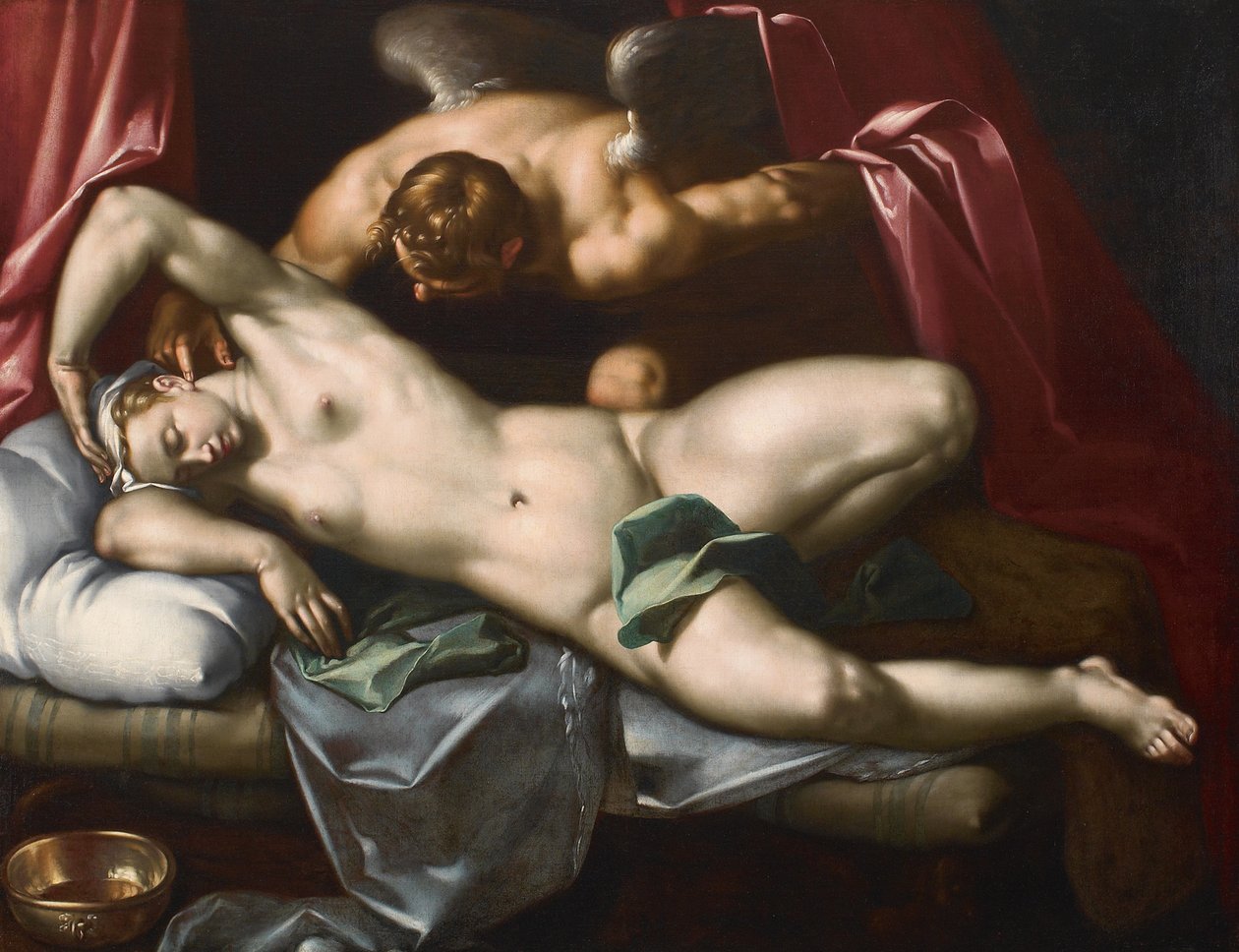 Amorek odwiedzający Psyche nocą, ok. 1590 r. autorstwa Abraham Bloemaert