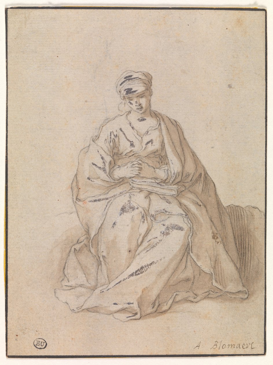 Maria siedzi z książką autorstwa Abraham Bloemaert