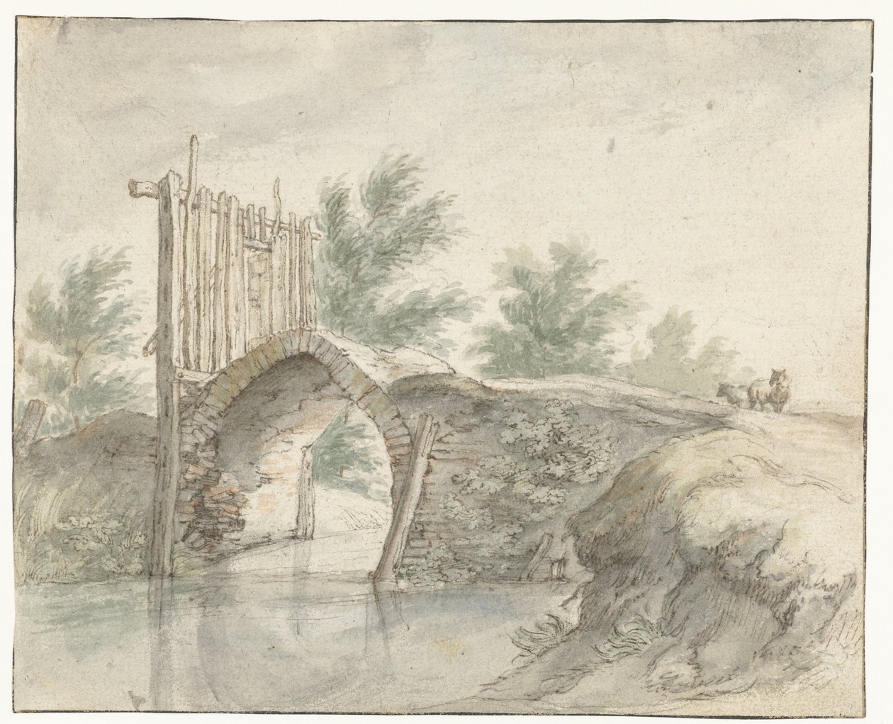 Kamienny most z drewnianym płotem autorstwa Abraham Bloemaert