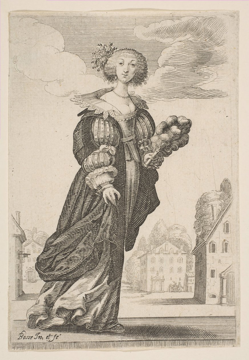 Kobieta trzymająca wachlarz, 1629. autorstwa Abraham Bosse