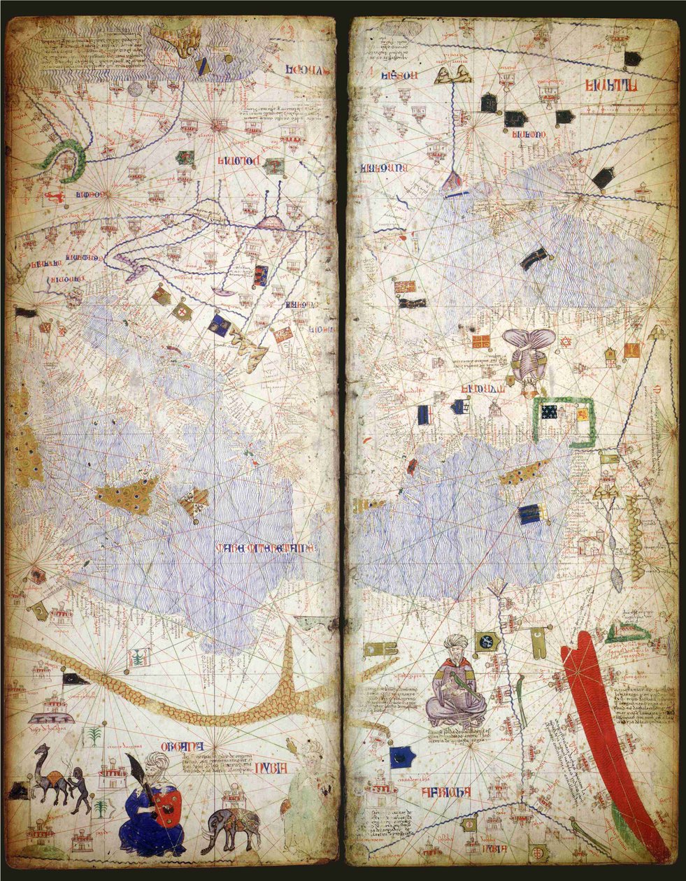Atlas kataloński, arkusz 7 i 8, 1375 autorstwa Abraham Cresques