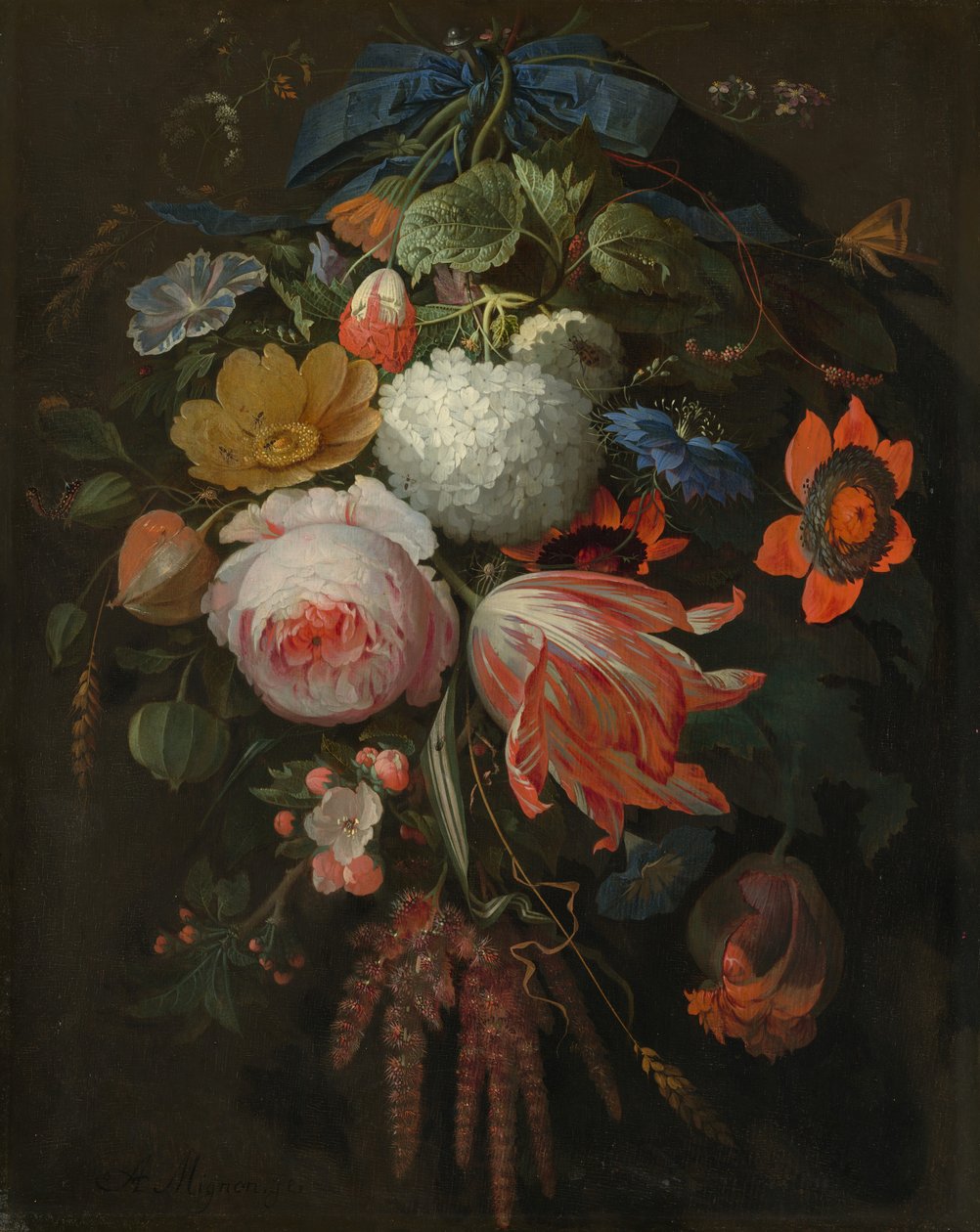 Wiszący Bukiet Kwiatów, prawdopodobnie 16651670. autorstwa Abraham Mignon