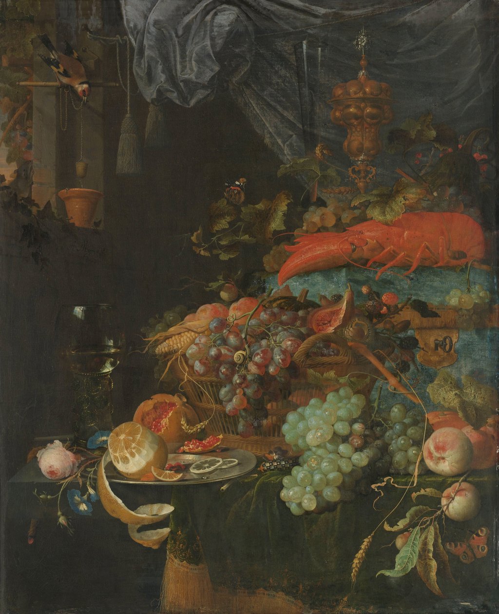Martwa natura z owocami i szczygieł autorstwa Abraham Mignon
