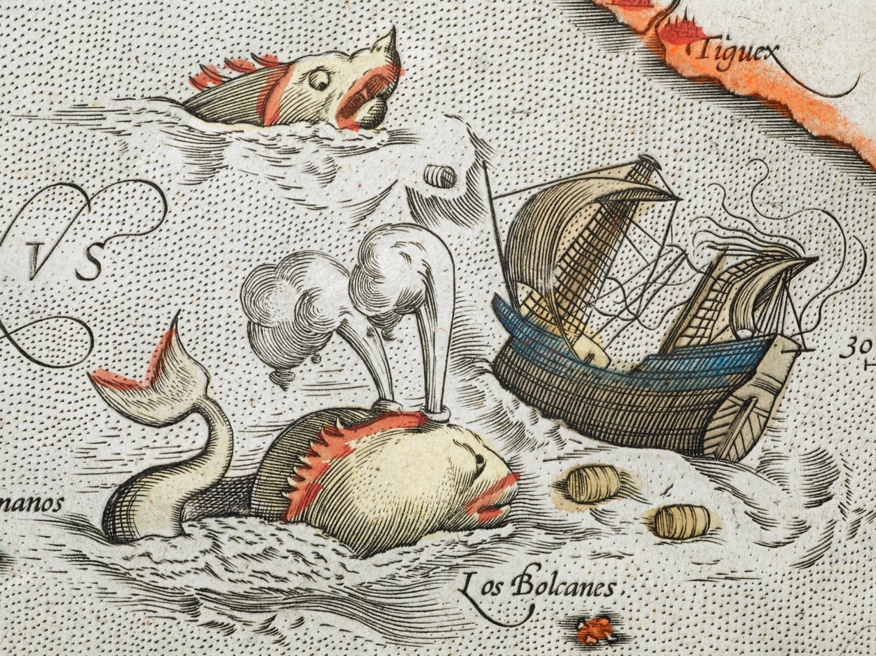 (Szczegół). Morskie potwory atakujące statek. autorstwa Abraham Ortelius