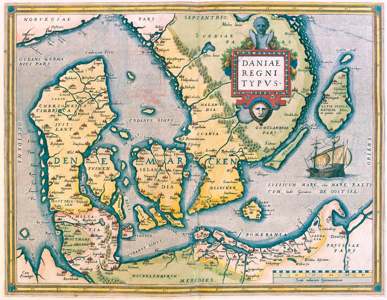 Dania, południowa Szwecja autorstwa Abraham Ortelius