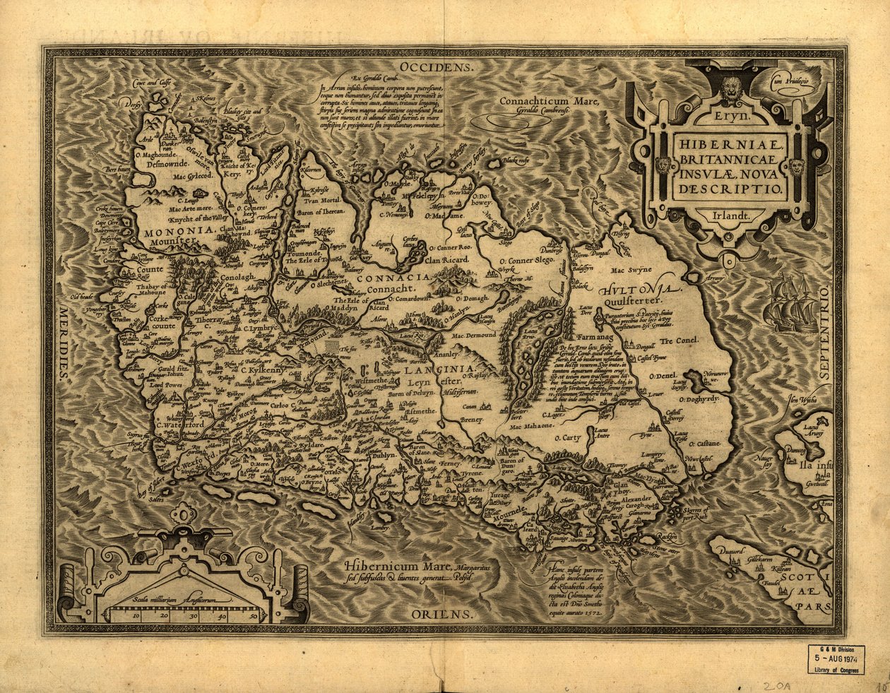 Hiberniae, Britannicae Insvlae nova descripto. LOC 99466749 autorstwa Abraham Ortelius