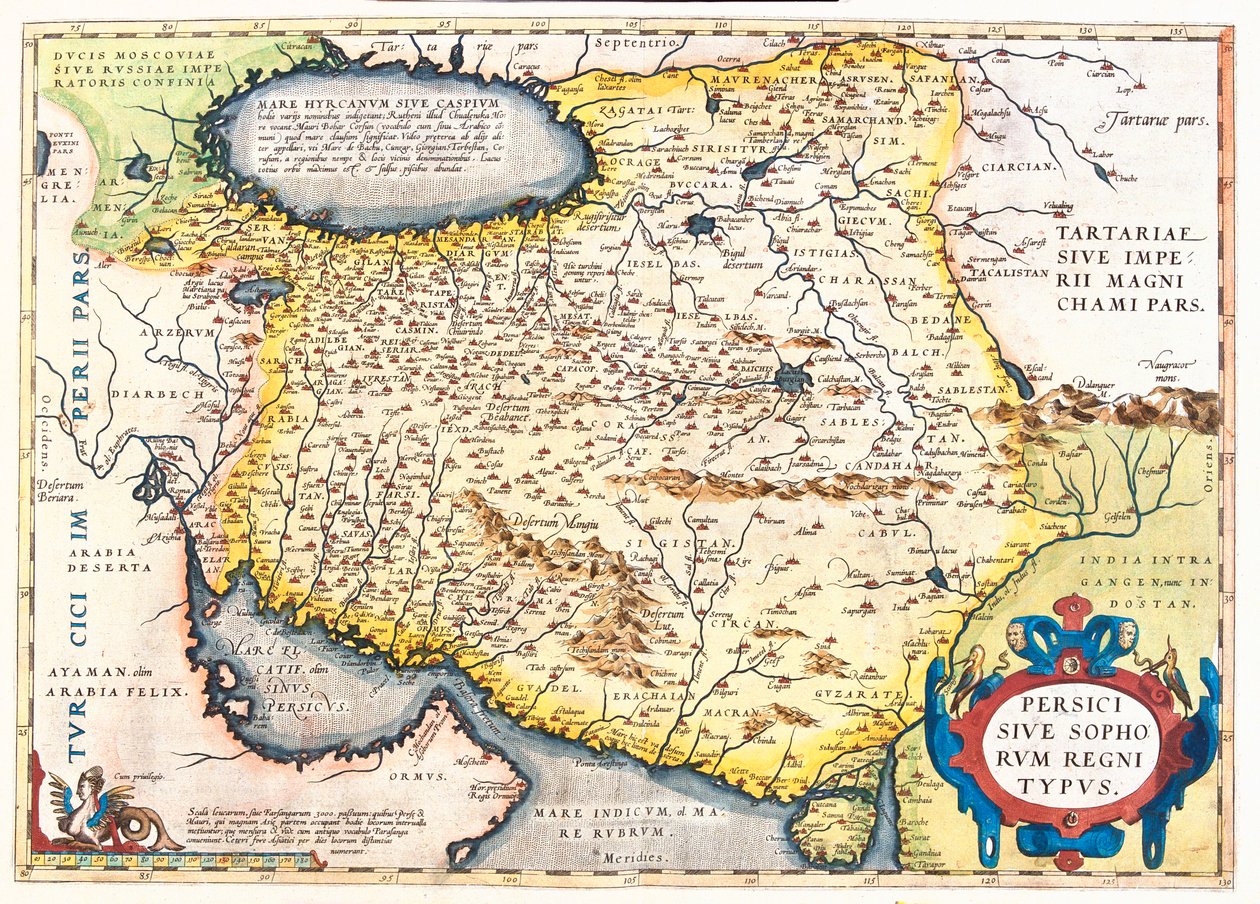 Iran, Pakistan, Afganistan, Uzbekistan, Turkmenistan autorstwa Abraham Ortelius