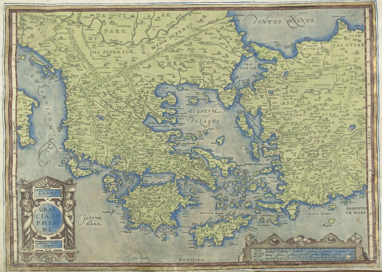 Mapa Grecji Graecia, Sophiani (tytuł na obiekcie) autorstwa Abraham Ortelius