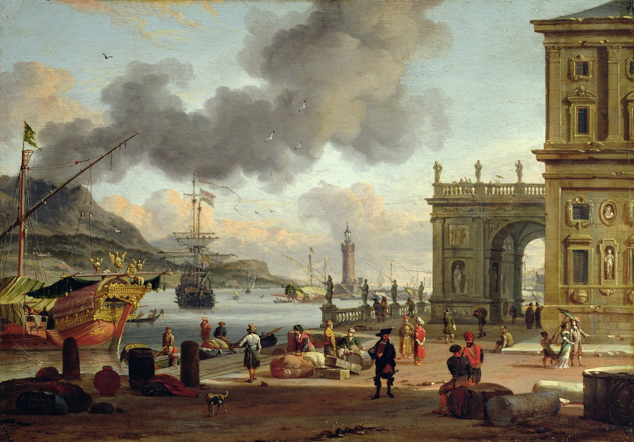 Śródziemnomorska scena portowa autorstwa Abraham Storck