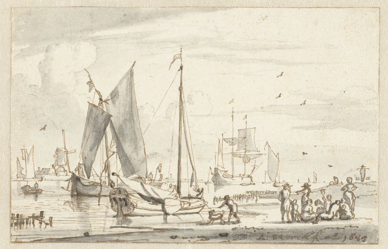 Brzeg rzeki z kilkoma statkami autorstwa Abraham Storck