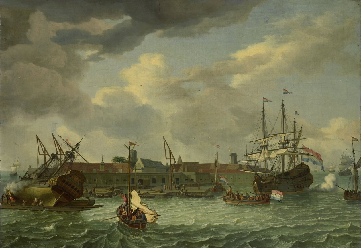 Wyspa Onrust w pobliżu Batavii autorstwa Abraham Storck