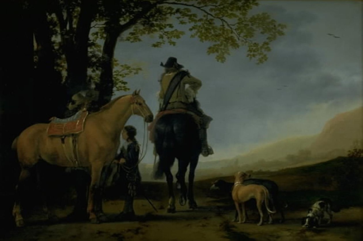 Dwóch jeźdźców w krajobrazie autorstwa Abraham van Calraet