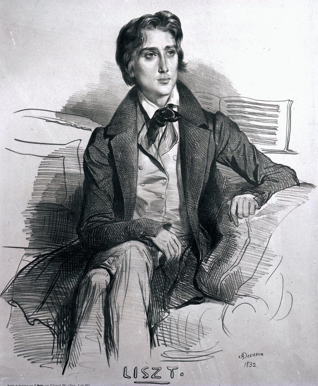 Portret Franciszka Liszta (1811-86) sierpień 1832 autorstwa Achille Devéria
