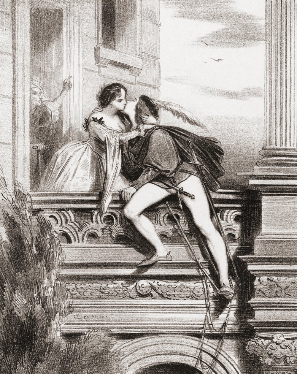 Romeo i Julia. Scena na balkonie. (wydrukować) autorstwa Achille (after) Deveria