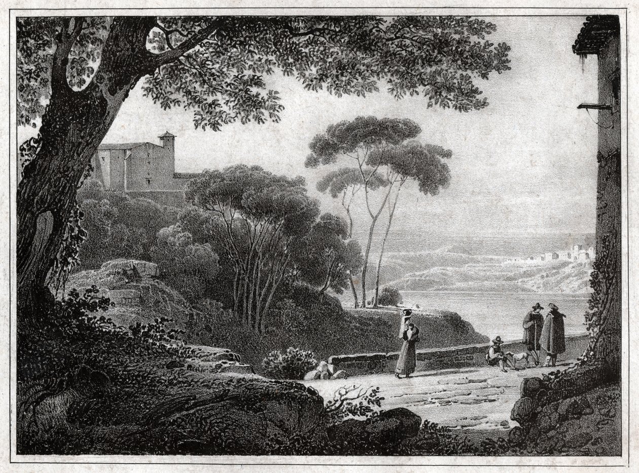 Jezioro Albano. (rycina ok. 1820 r.) autorstwa Achille Etna Michallon