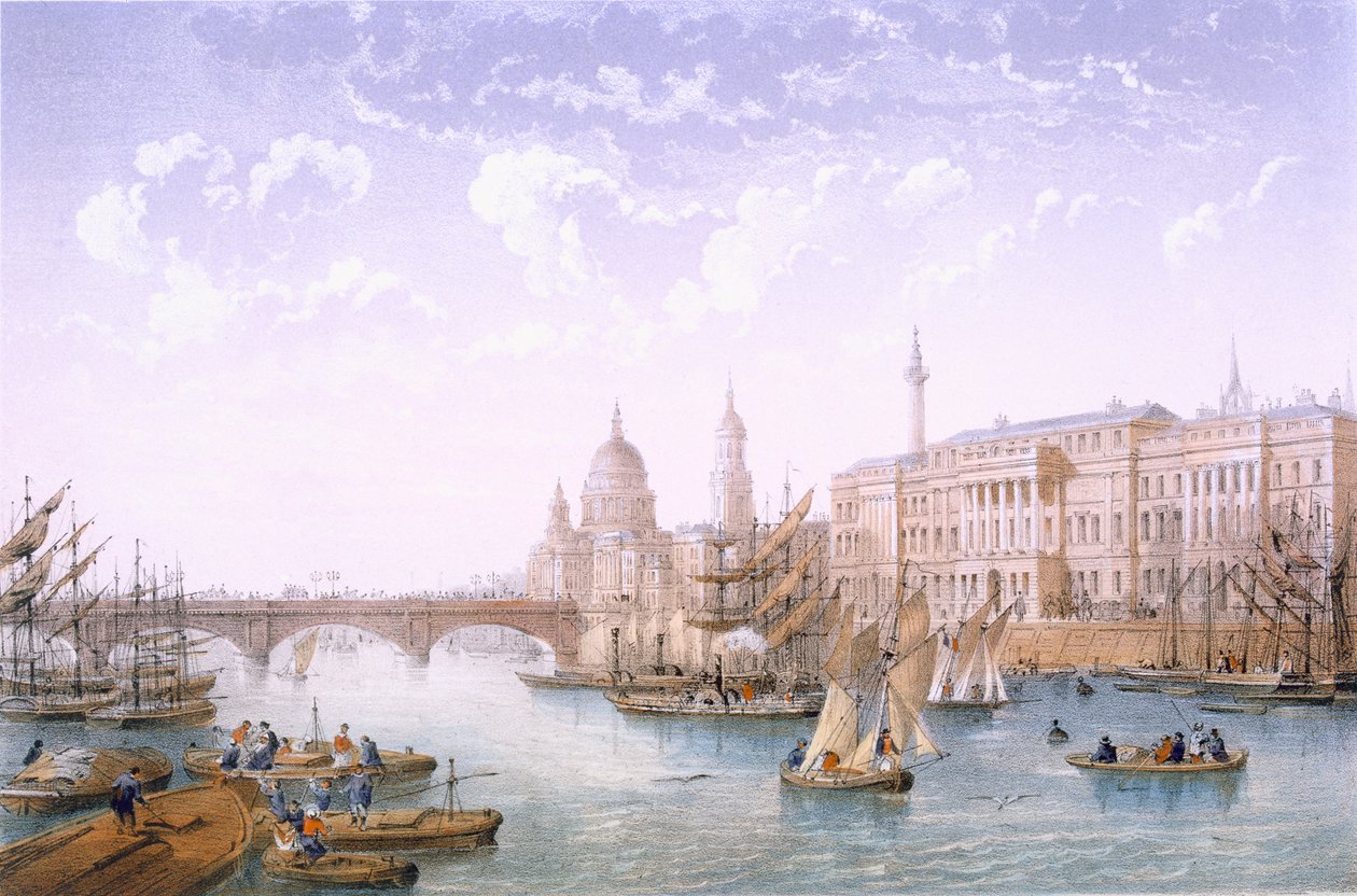 Custom House i London Bridge, 1862 r. autorstwa Achille Louis Martinet