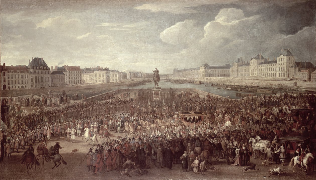 Procesja Ludwika XIV (1638-1715) przez Pont Neuf autorstwa Adam Frans van der Meulen