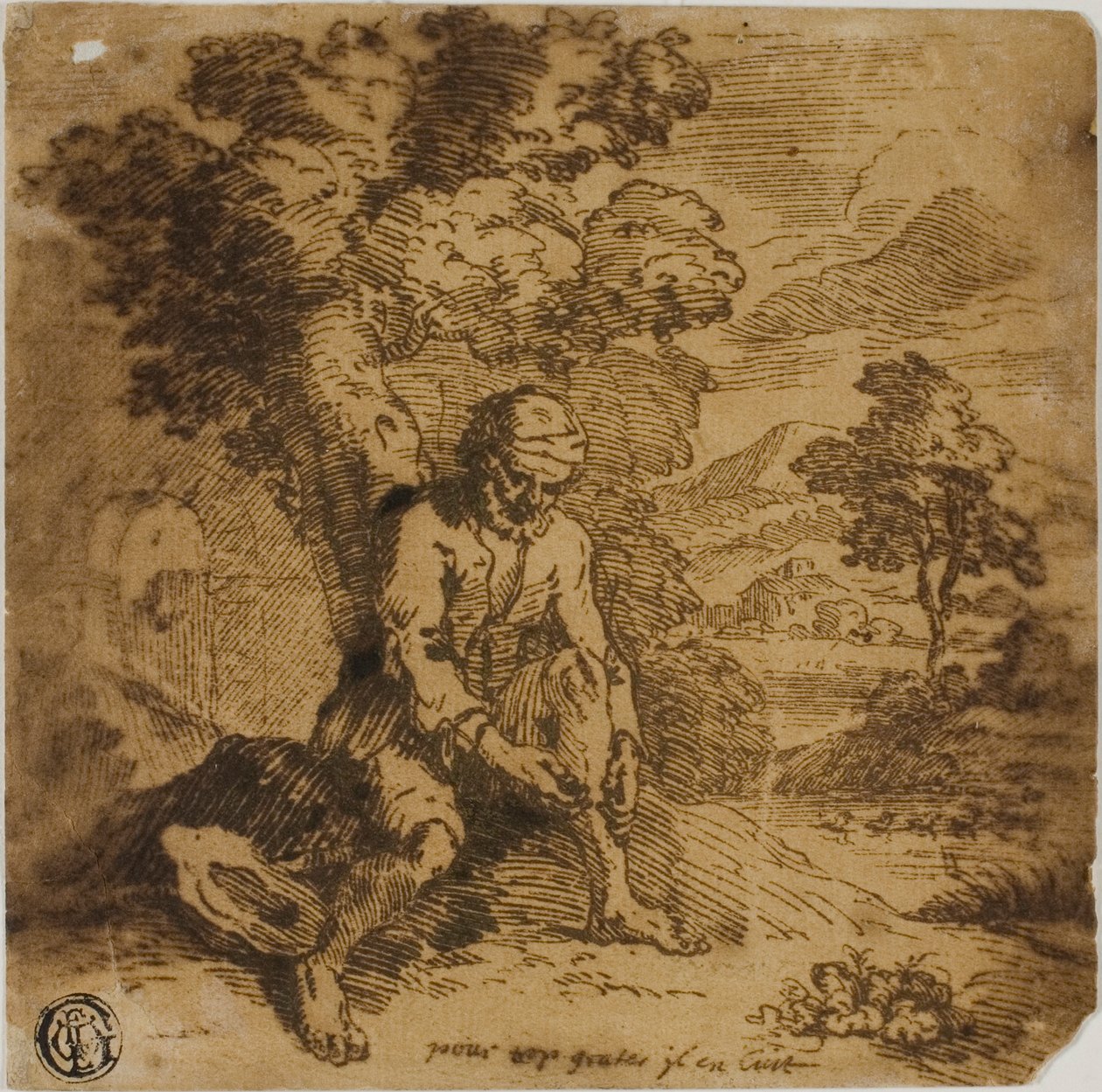 Siedzący mężczyzna drapiący się po nodze autorstwa Adam Elsheimer