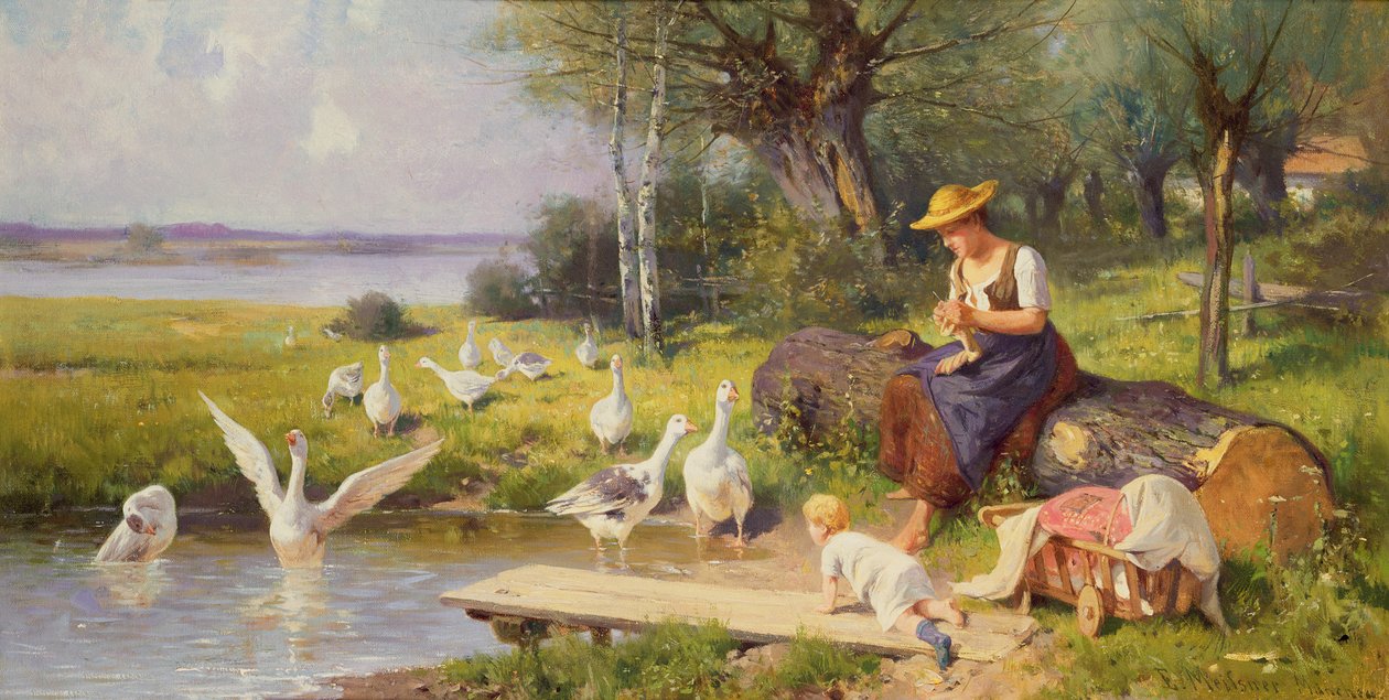 Matka i dziecko z gęsiami autorstwa Adolf Ernst Meissner