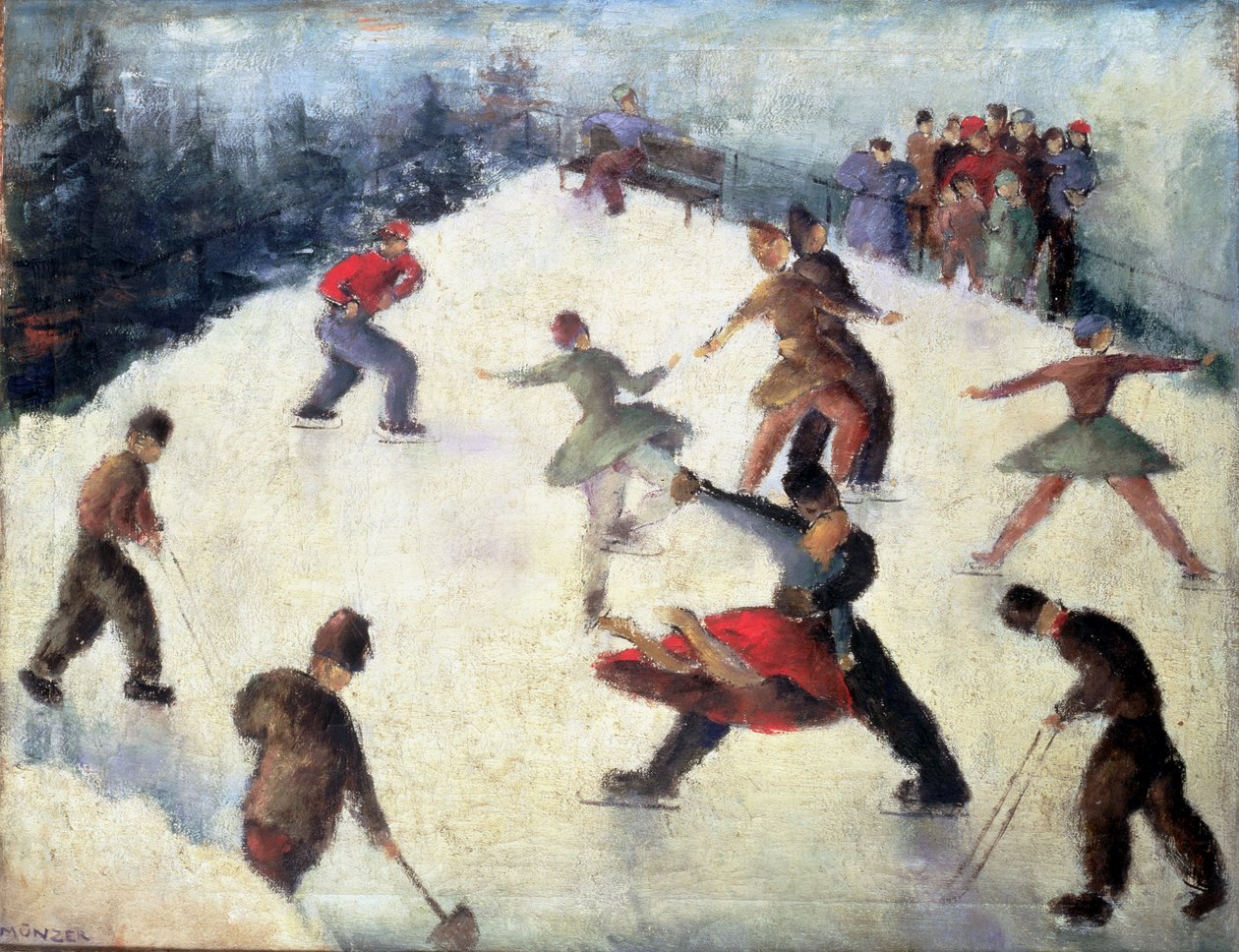 Zimowa scena łyżwiarska ok. 1920 r. autorstwa Adolf Munzer