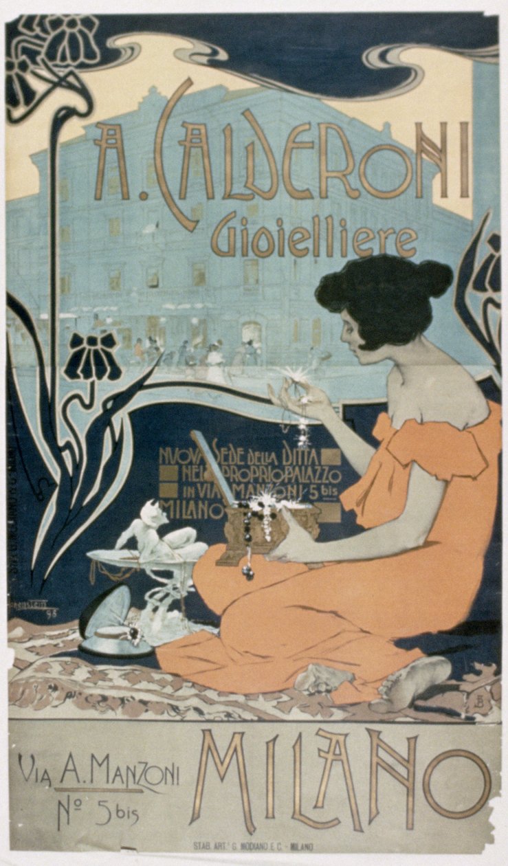 Reklama "A. Calderoni, jubiler, Mediolan autorstwa Adolfo Hohenstein