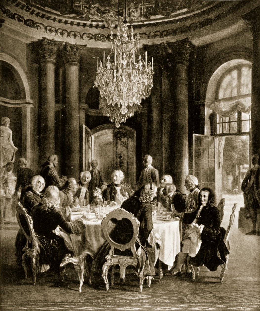 Fryderyk Wielki zabawny Voltaire w Sanssouci, Niemcy autorstwa Adolph Menzel