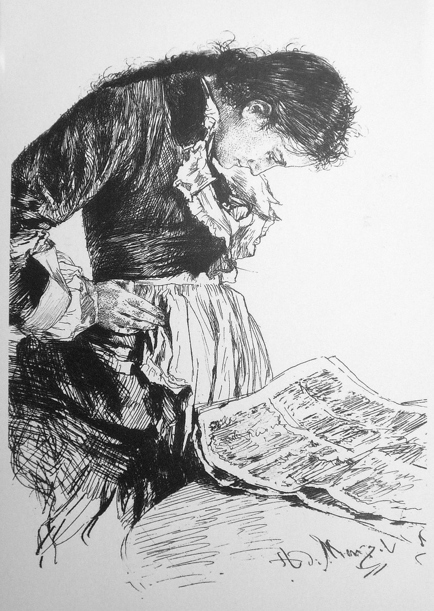 Czytelnik gazety autorstwa Adolph Menzel