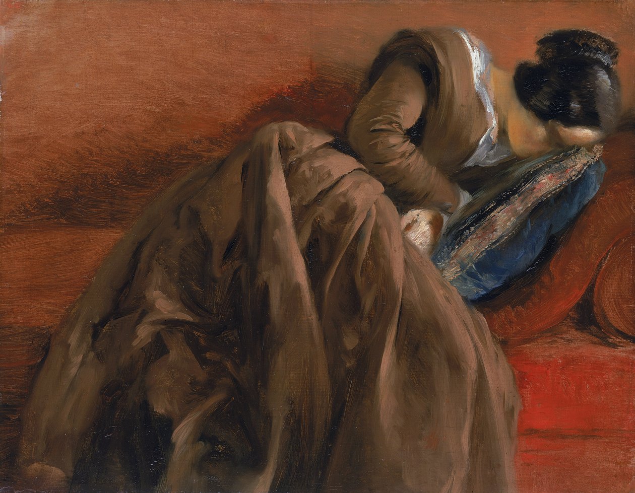 Emilie, Siostra Artysty, Śpiąca, ok. 1848 (olej na papierze oprawiony na płótnie) autorstwa Adolph Menzel