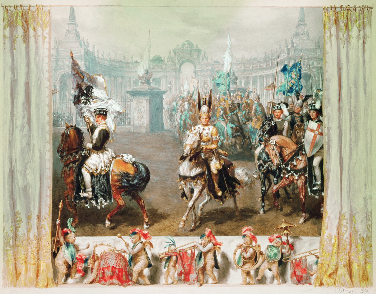 Turniej rycerski, 1854 (wc i gwasz na papierze) autorstwa Adolph Menzel