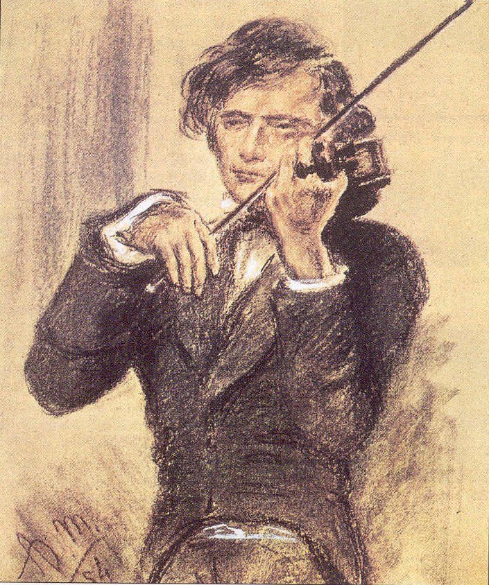Rysunek kredą Josepha Joachima autorstwa Adolph Menzel
