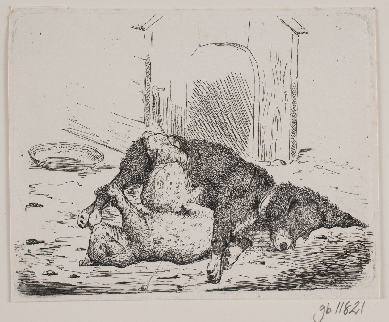 Pies na smyczy ze szczeniakiem autorstwa Johan Adolph Kittendorff