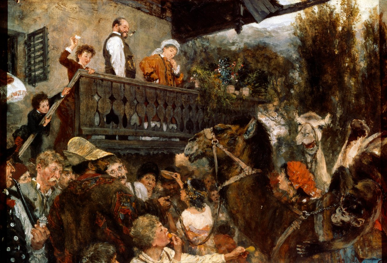 Wędrowny cyrk wielbłądów w Partenkirchen, 1884. autorstwa Adolph Menzel