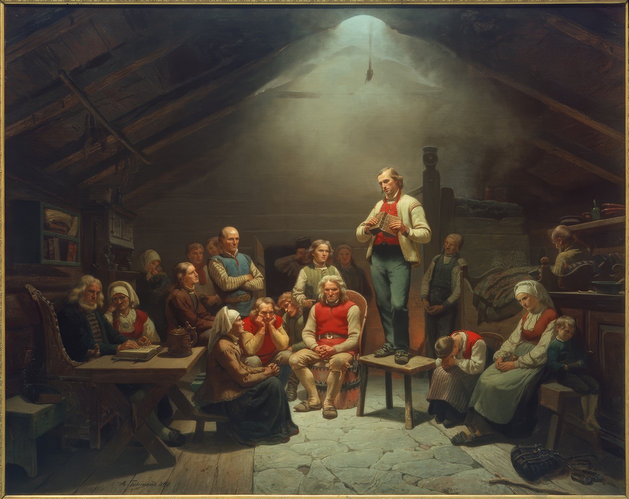 Poświęcenie Haugianów / Tidemand autorstwa Adolph Tidemand