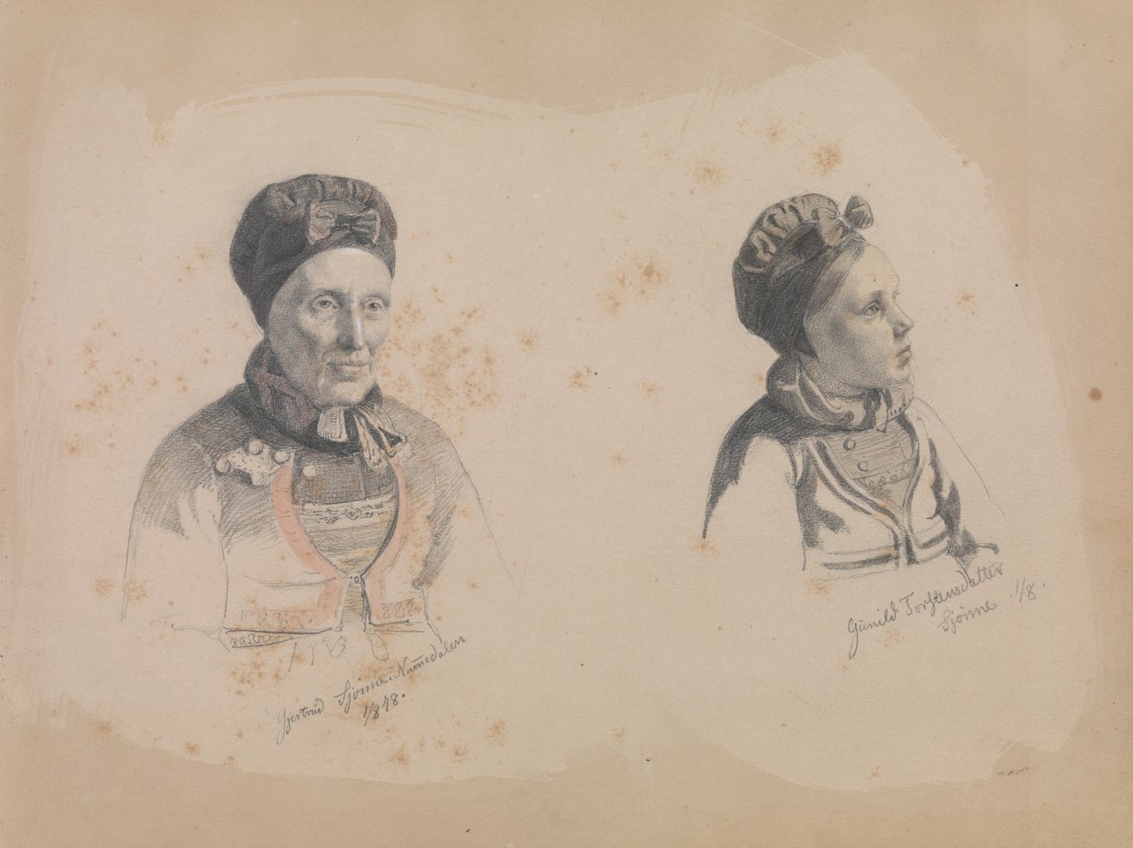 Gjertrud Skjønne i Gunhild Torstensdatter Skjønne autorstwa Adolph Tidemand