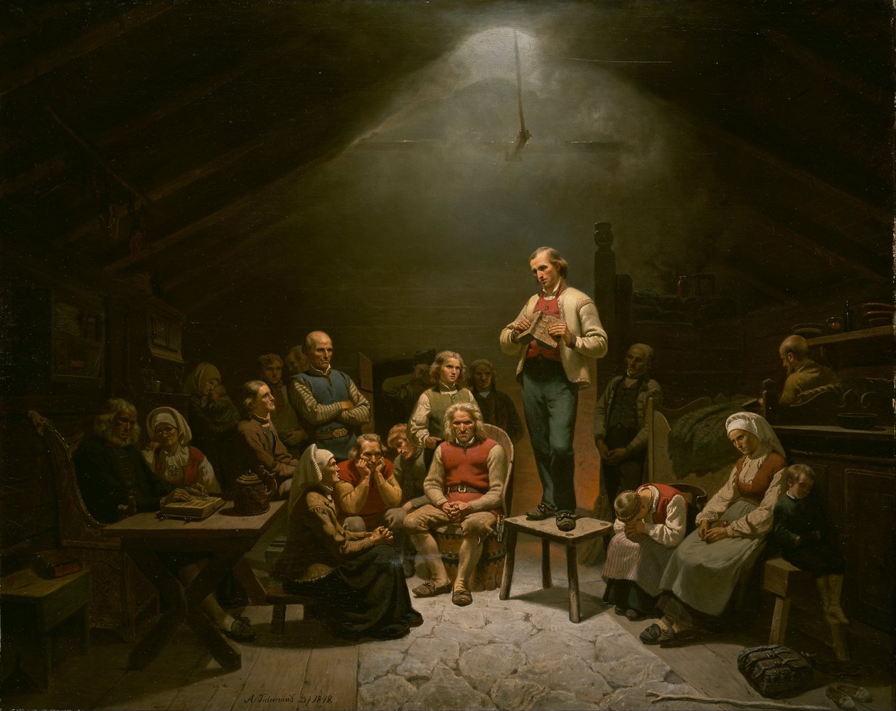 Niskie nabożeństwo do Kościoła autorstwa Adolph Tidemand