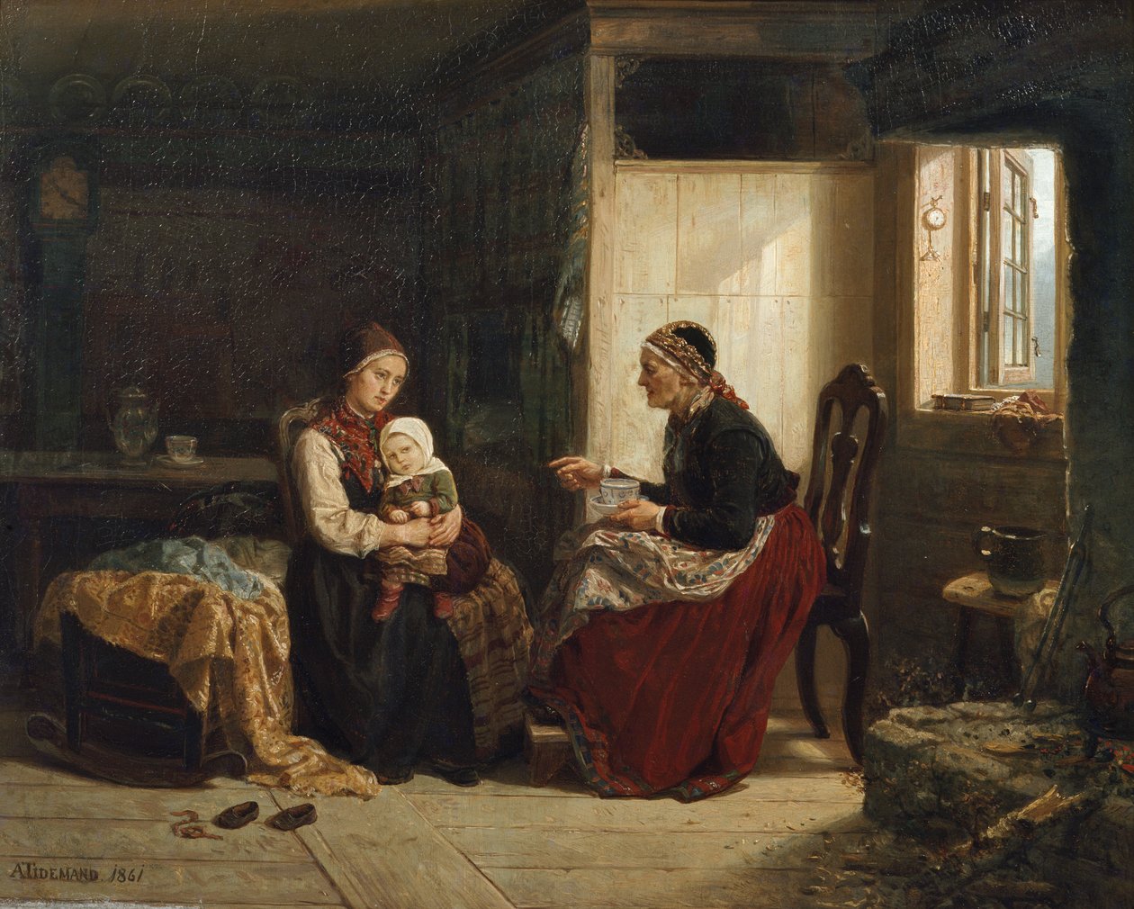 Rada żony sąsiada (chore dziecko) autorstwa Adolph Tidemand