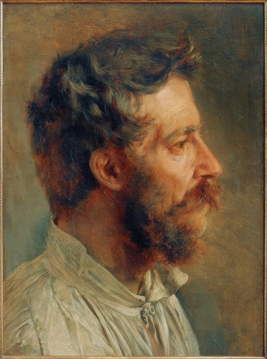 Głowa brodatego pracownika w profilu autorstwa Adolph Menzel