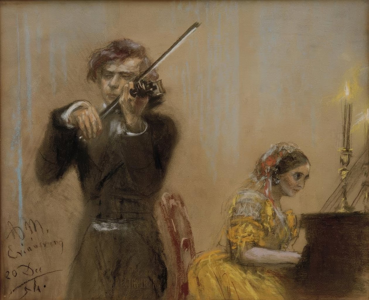 Klara Schumann i Józef Joachim muzykują autorstwa Adolph Menzel