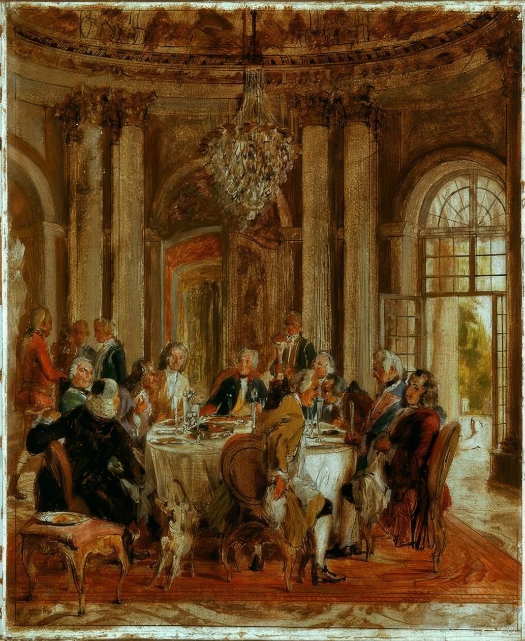 Król Fryderyk II Okrągły Stół w Sanssouci autorstwa Adolph Menzel